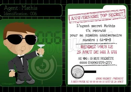 invitation anniversaire agent secret