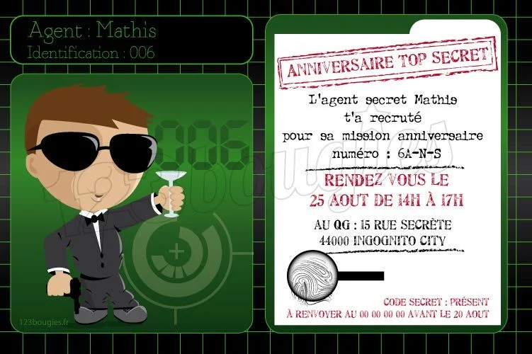 invitation anniversaire agent secret