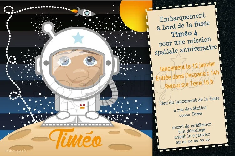 invitation anniversaire astronaute espace fusée