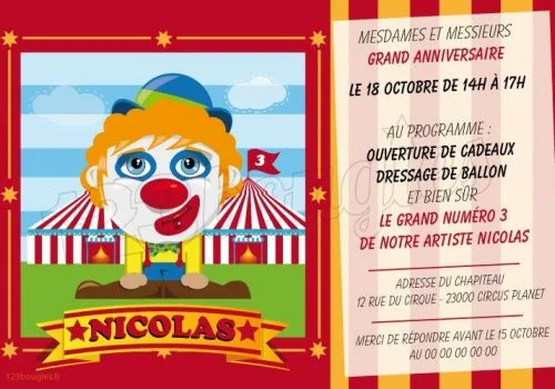 invitation anniversaire cirque