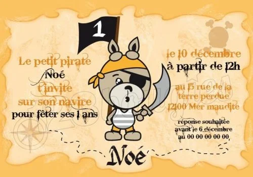 invitation anniversaire pirate lapin doudou