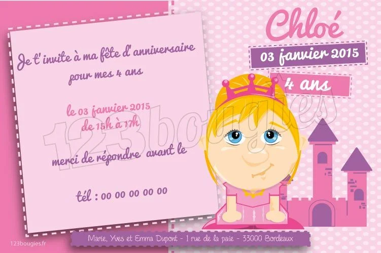 Invitation Princesse Joyeux Anniversaire Fille