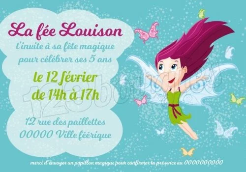 invitation anniversaire fée et papillons