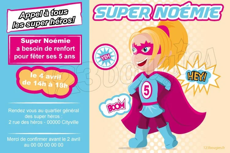 invitation anniversaire super héroïne