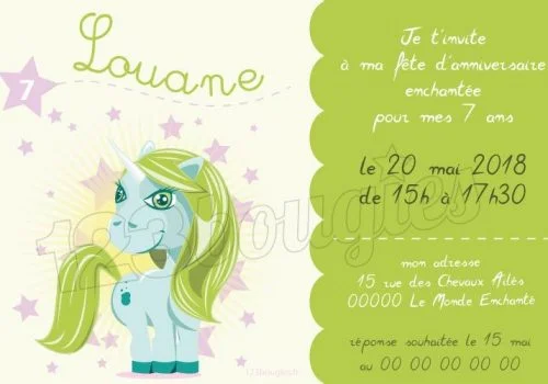 invitation anniversaire licorne bleue