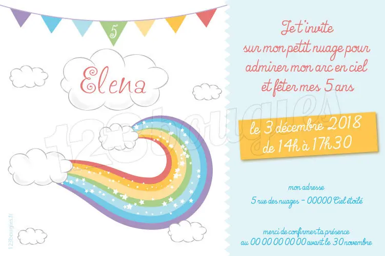 Invitation de fête arc-en-ciel pastel de bricolage fille 4e