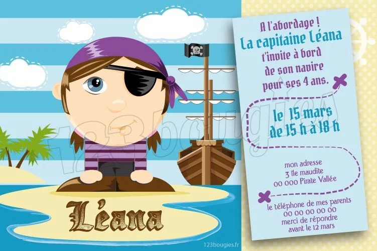 invitation anniversaire pirate fille
