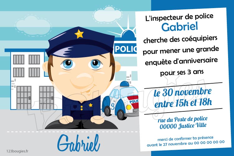 Invitation Anniversaire Policier Personnalisable 123bougies