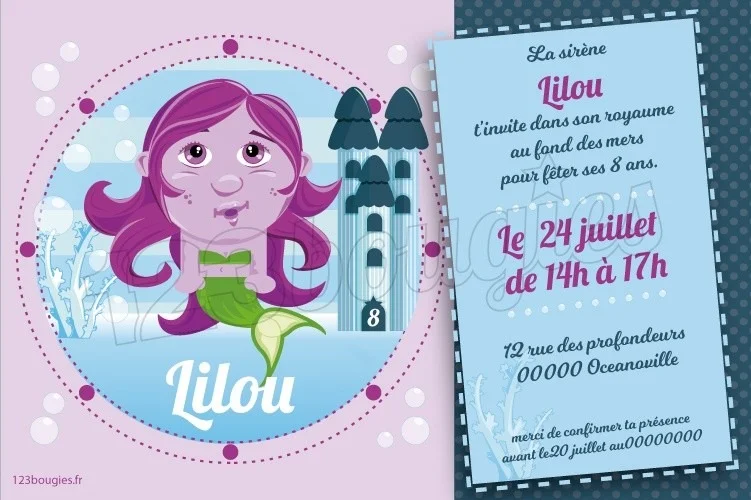 Carte d'invitation anniversaire sirène - Bout de Ficelle  Carte invitation  anniversaire, Anniversaire, Invitation anniversaire