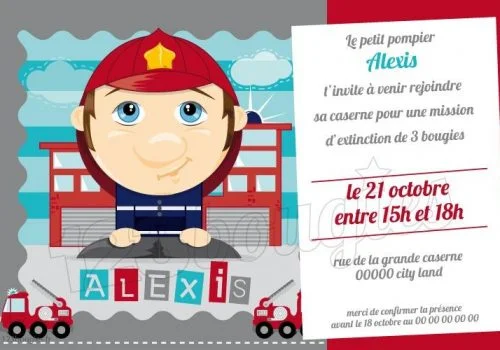 invitation anniversaire petit pompier