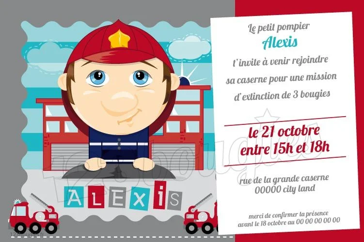 invitation anniversaire petit pompier