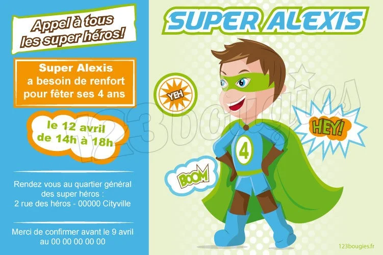 invitation anniversaire super héros personnalisable