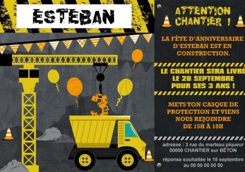 invitation anniversaire camion de chantier