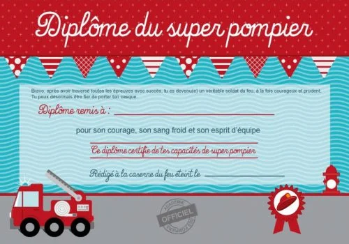 diplôme pompier gratuit à télécharger