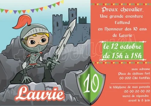 invitation anniversaire chevalier fille