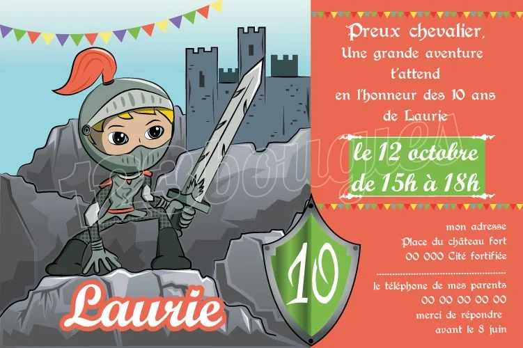 invitation anniversaire chevalier fille