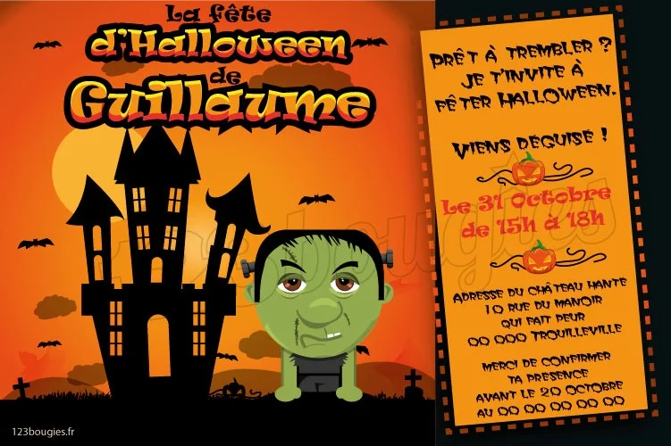 invitation halloween frankeinstein personnalisée