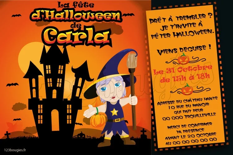 invitation halloween sorcière personnalisée