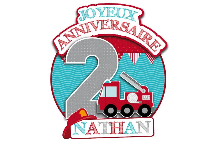 Cake Topper Joyeux Anniversaire Pompier Kraft - Annikids