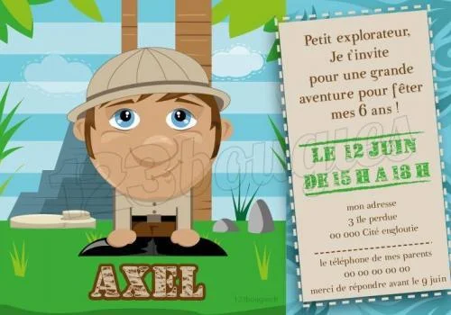 invitation anniversaire aventurier explorateur