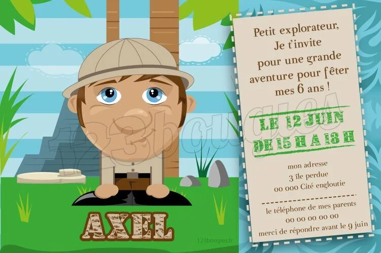 Invitation Anniversaire Aventurier personnalisable - 123bougies